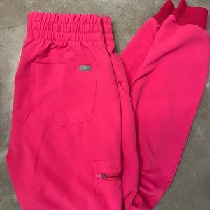 Set of pink figs scrubs, size small, two pocket top and high waisted joggers